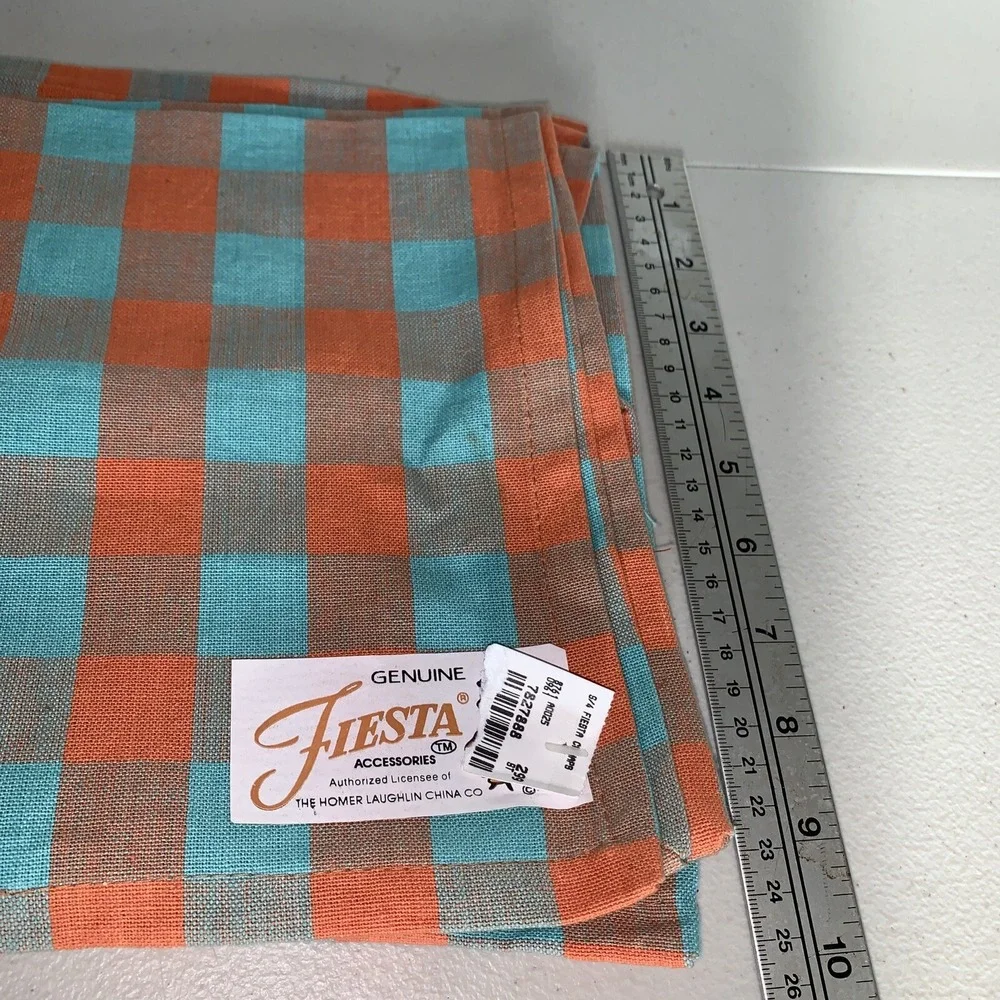 4 HOMER LAUGHLIN FIESTA Ware BISTRO CHECK PLAID NAPKINS NOS Turquoise Orange 17
